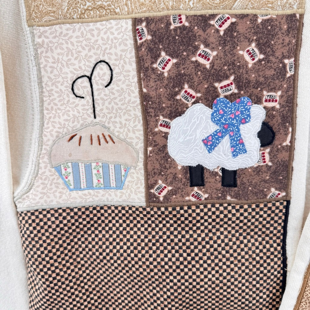 Upcycled Patchwork Sweatshirt Lamb Cupcake Vintag… - image 3